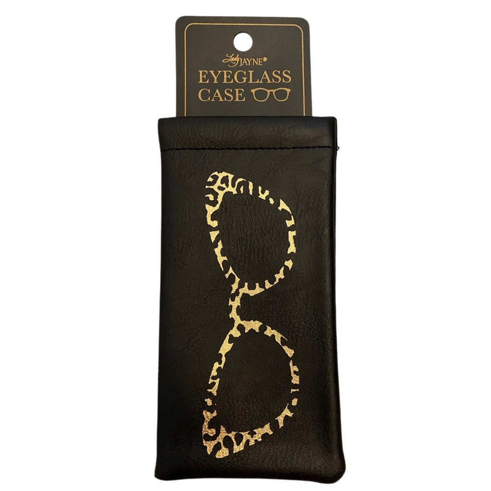 Lady Jayne Black Eyeglass Case w/ Gold Leopard Print Frame Design